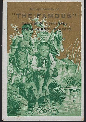 Victorian Trade Card Kramer and Friedman Store Chicago Illinois Boy Girl Fishing