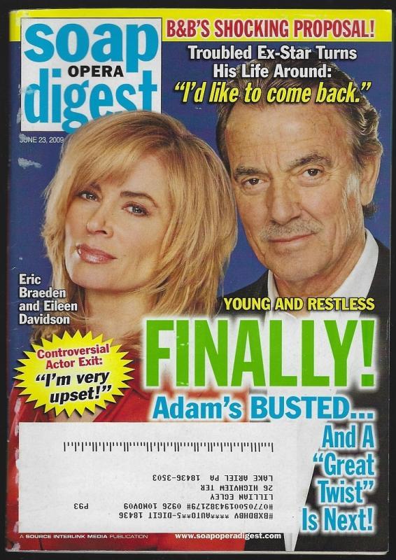 Soap Opera Digest Magazine June 23, 2009 Young and Restless Adam's Busted Cover