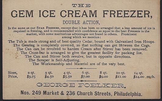 Victorian Trade Card for Gem Ice Cream Freezer with Cherubs Making Ice Cream