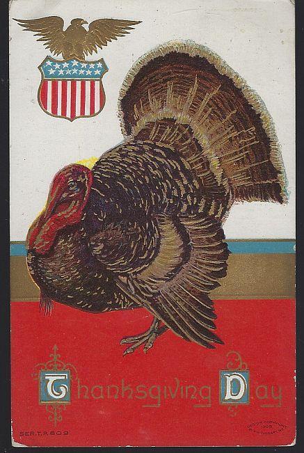Vintage Thanksgiving Day Postcard with Large Turkey 1911