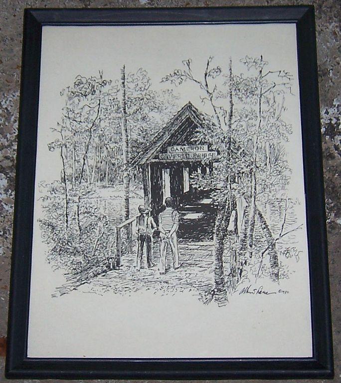 Vintage Framed Print Cameron Covered Bridge Green Mountain Huntsville, Alabama