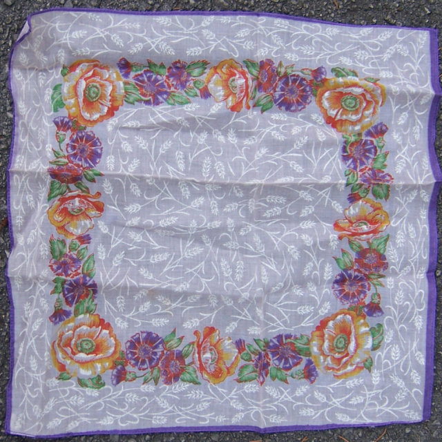 Vintage Orange and Purple Floral Printed Handkerchief