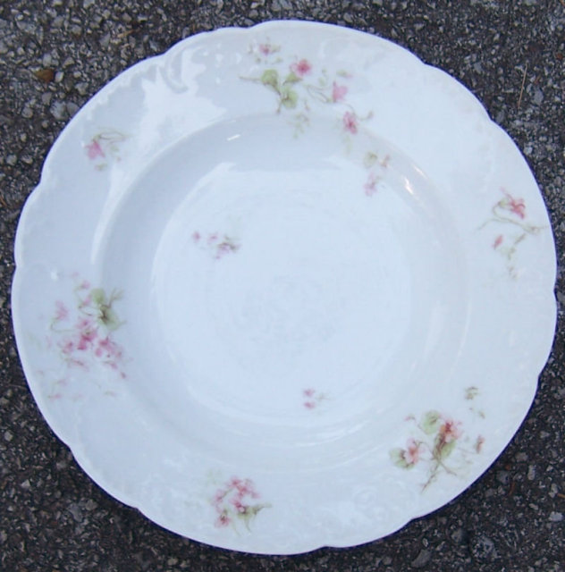 Haviland Limoges China Flat Soup Bowl w/ Pink Flowers