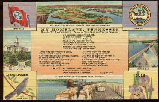 Postcard of My Homeland Tennessee Song and State Views