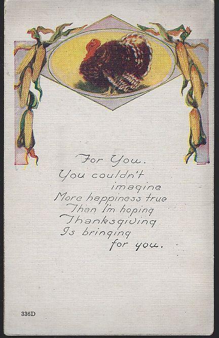 Vintage Thanksgiving Postcard with Turkey Surrounded by Corn with Poem 1921