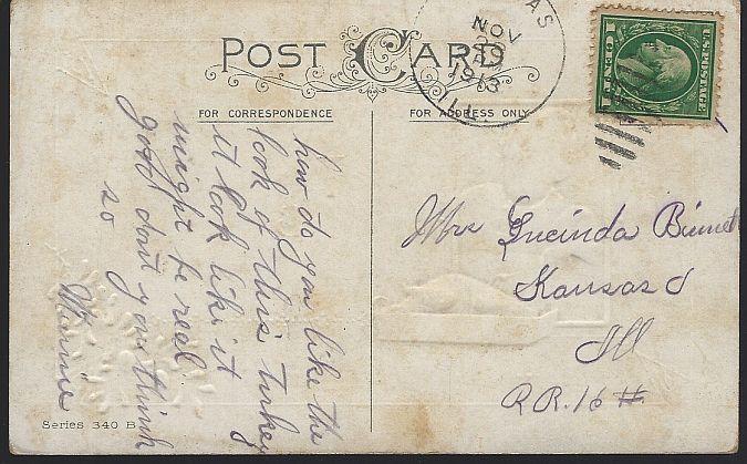 Vintage Thanksgiving Blessing Postcard with Grandmother Cooking a Turkey 1913