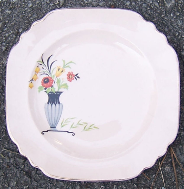 Shell Pink Square Salad Plate with Deco Vase & Flowers