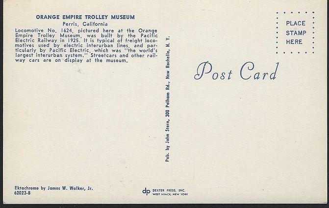 Vintage Unused Postcard Orange Empire Trolley Museum, Perris, California