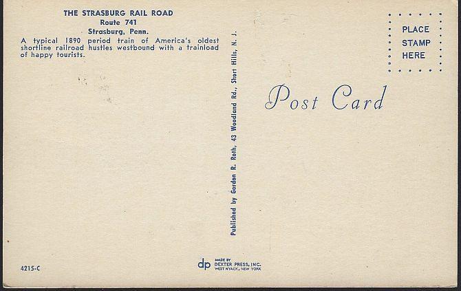 Vintage Unused Postcard of Strasburg Rail Road Shortline Strasburg, Pennsylvania