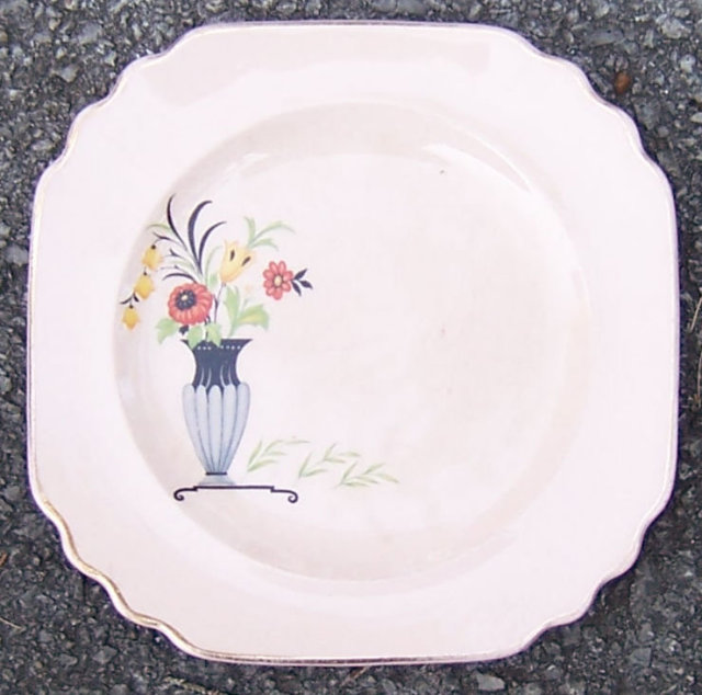Shell Pink Square Small Plate with Deco Vase and Flowers