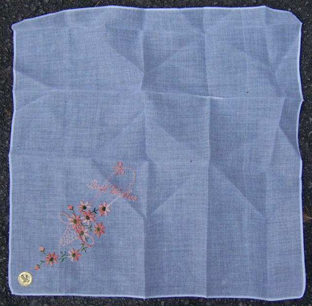 Vintage All Cotton Embroidered Best Wishes Handkerchief