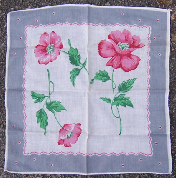 Vintage Red Poppies Floral Printed Handkerchief