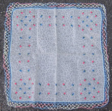 Small Floral Embroidered Handkerchief with Crochet Edge