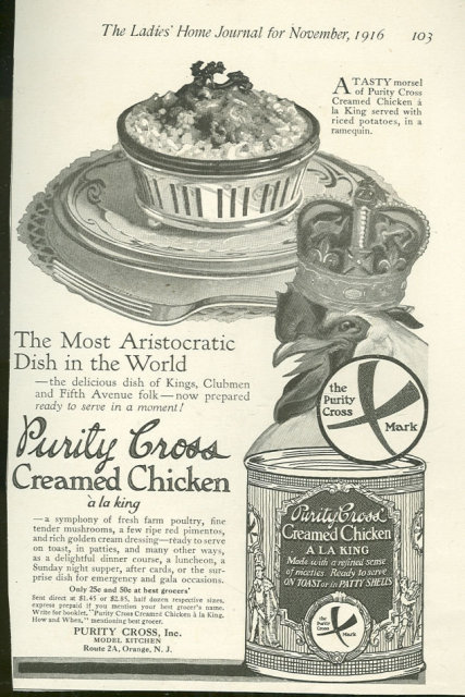 Purity Cross Canned Creamed Chicken 1916 Advertisement
