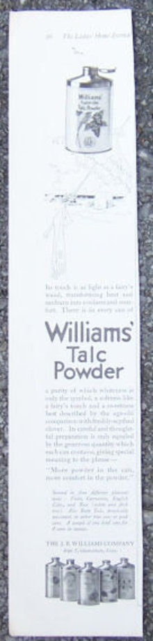 Williams' Talc Powder For Heat and Sunburn 1916 Ad