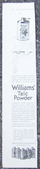 Williams' Talc Powder For Heat and Sunburn 1916 Ad