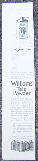 Williams' Talc Powder For Heat and Sunburn 1916 Ad