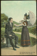 Postcard of Courting Couple, Lovely Lady with Rose