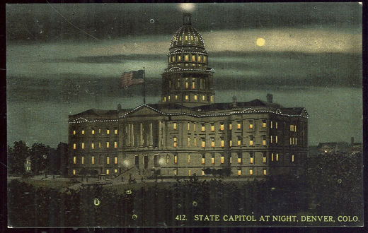 State Capitol at Night, Denver, Colorado Postcard