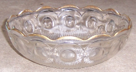 Vintage Pressed Glass Bowl with Thumbprints and Gold