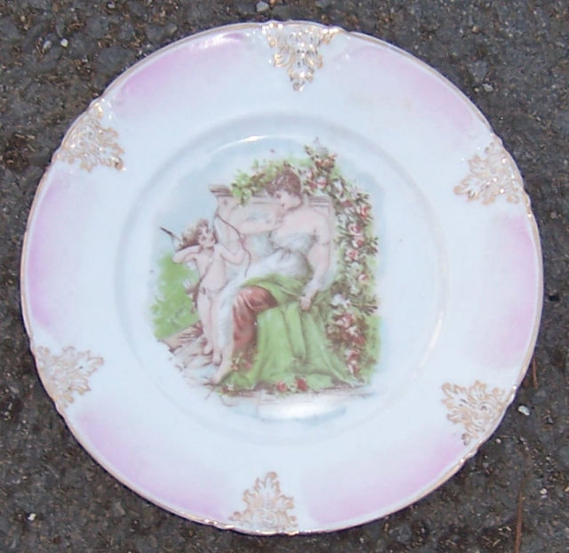 Vintage Bavarian Plate with Cupid and Lovely Lady