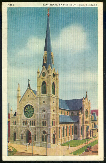 Postcard Cathedral of the Holy Name, Chicago, IL 1940