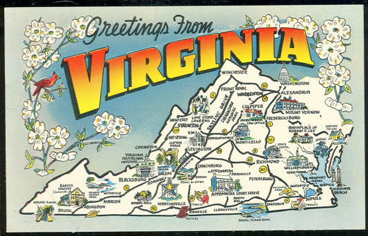 Map of Virginia Postcard Greetings From Virginia