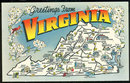Map of Virginia Postcard Greetings From Virginia