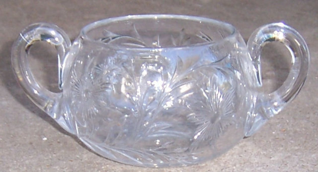 Vintage Glass Sugar Bowl with Etched Floral Design