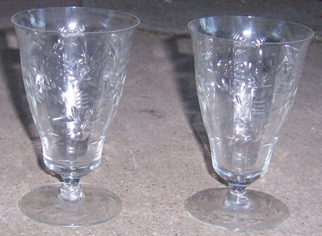 Pair of Vintage Elegant Floral Etched Ice Tea Glasses