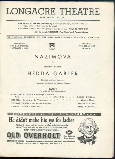 Playbill Nazimova in Hedda Gabler December 1936