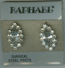 Vintage Raphael Rhinestone Pierced Earrings