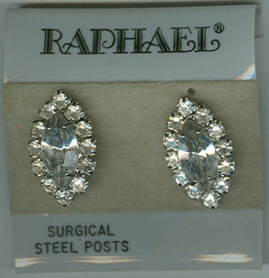 Vintage Raphael Rhinestone Pierced Earrings