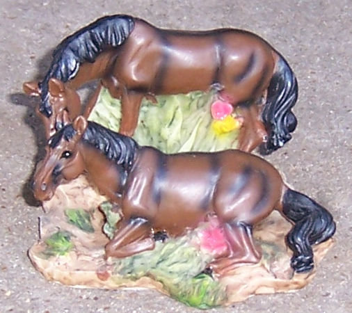 Two Dark Brown Horses, H's Collection Resin Figurine