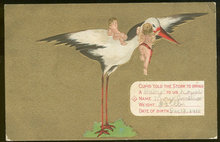 Postcard Cupid Told the Stork to Bring a Baby in 1910