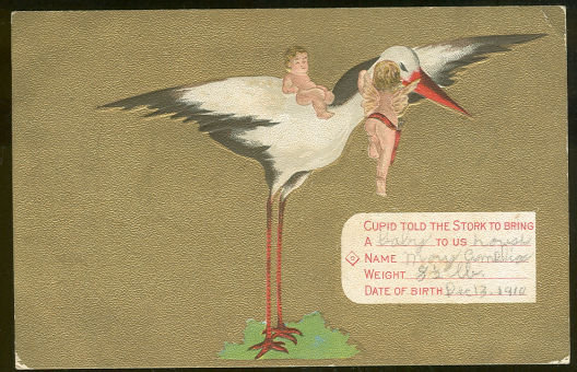 Postcard Cupid Told the Stork to Bring a Baby in 1910