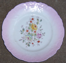 Vintage Plate with Roses in Center and Pink Edges