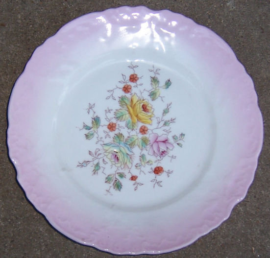 Vintage Plate with Roses in Center and Pink Edges