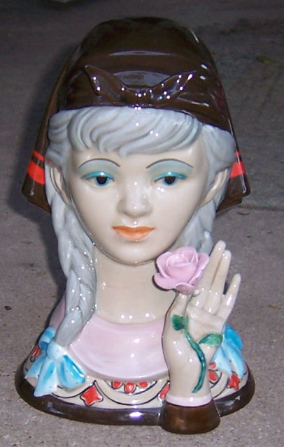 Valencia Pottery Lovely Lady Head Holding a Rose
