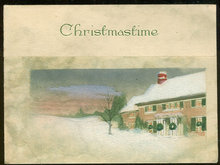 Vintage Christmastime Greetings Card with Snowy House