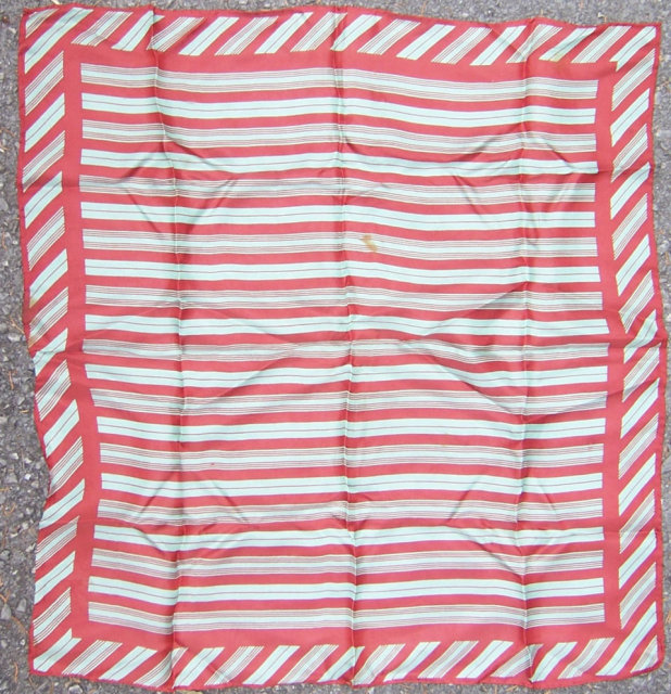 Vintage Rust Color and Green Stripped Square Scarf
