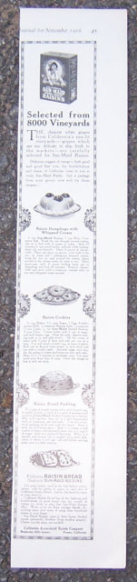Sun Maid Raisins with Recipes 1916 LHJ Advertisement