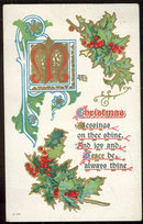 Christmas Postcard with Blessings and Holly 1910