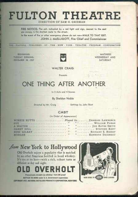 Playbill For One Thing After Another December 1937