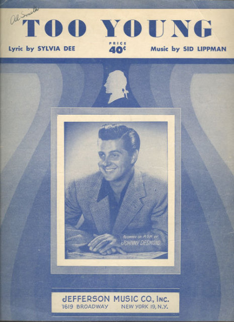 Too Young Sung by Johnny Desmond in 1951 Sheet Music