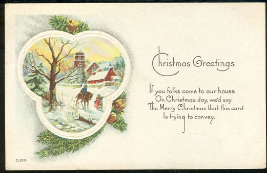Christmas Greetings Postcard Man on Horseback 1920