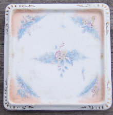 Vintage Square Trivet with Blue Flowers and Gold Trim
