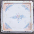 Vintage Square Trivet with Blue Flowers and Gold Trim