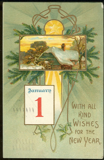 New Year Postcard With Kind Wishes and Snowy Mill 1908