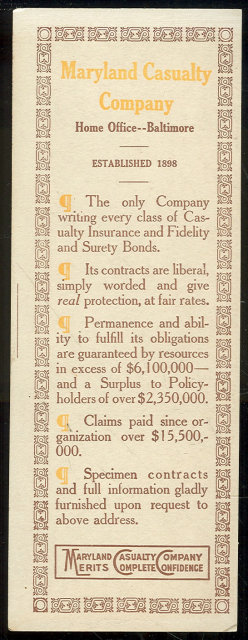 Victorian Mural Bookmark From Maryland Casulty Co. 1903